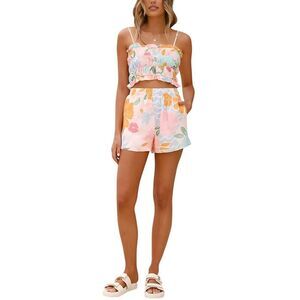 Amina Glam Womens  2Pc Linen-Blend Top & Short Set